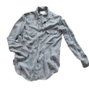 Maeve Anthropologie Striped Roll up Button Shirt Top XS Women Blue White